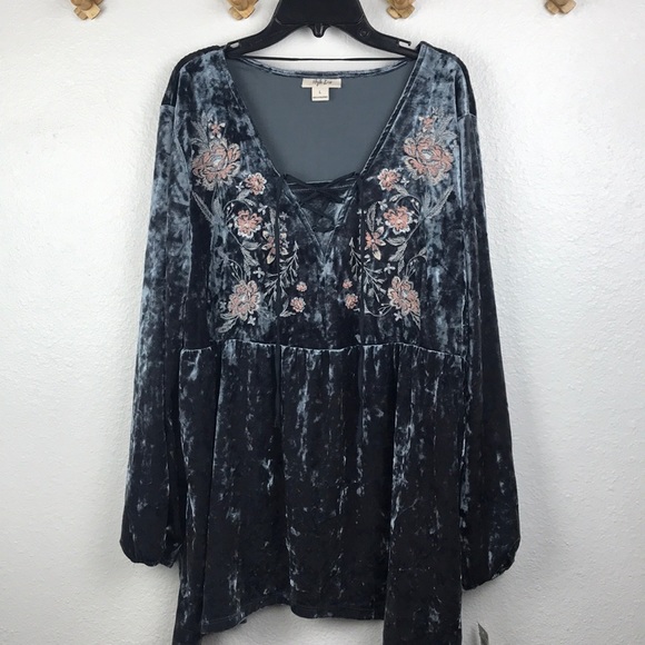 NWT Style & Co Velvet Embroidered Peasant Blouse - Picture 3 of 14